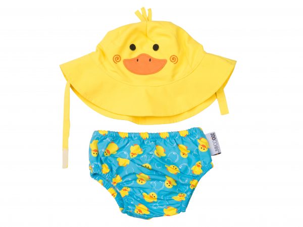 Praticantemamma store shopping online per mamme e bambine Set Baby Costumino Contenitivo+ Cappellino UPF 50+, Anatroccolo, Zoocchini 854892005939